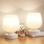 Touch Bedside Table Lamp Set of 2 - Small Bedside Lamp for Bedroom Living Room Night Stands, Desk Lamp with White Glass Shade for Small Spaces, 3 Way Dimmable, LED Bulbs, Gifts