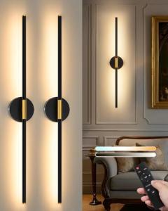 Battery Operated Wall Sconce Set of 2, 10000mAh Wireless Rechargeable Wall Lights with Remote, 24 Inch Dimmable 3000K-6000K LED Wall Lamps with Timer for Living Room, Bedroom, Black Gold, 350° Rotate