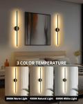 Battery Operated Wall Sconce Set of 2, 10000mAh Wireless Rechargeable Wall Lights with Remote, 24 Inch Dimmable 3000K-6000K LED Wall Lamps with Timer for Living Room, Bedroom, Black Gold, 350° Rotate