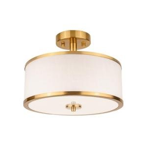 Edwarmlux 3-Light Semi Flush Mount Ceiling Light Fixture, 12.6" Gold Drum Light with White Fabric Shade, Modern Close to Ceiling Light for Living Room Bedroom Dining Room Kitchen Hallway Entry Foyer