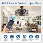 DLLT Caged Ceiling Fan with Light: 20" Farmhouse Fandelier with Light and Remote - Black Rustic Chandelier with Fan for Bedroon Kitchen Living Dining Room