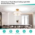 Edwarmlux 3-Light Semi Flush Mount Ceiling Light Fixture, 12.6" Gold Drum Light with White Fabric Shade, Modern Close to Ceiling Light for Living Room Bedroom Dining Room Kitchen Hallway Entry Foyer