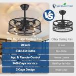 DLLT Caged Ceiling Fan with Light: 20" Farmhouse Fandelier with Light and Remote - Black Rustic Chandelier with Fan for Bedroon Kitchen Living Dining Room