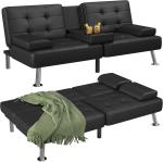 Futon Sofa Bed Modern Folding Futon Set Convertible Recliner Lounge for Living Room with 2 Cup Holders,