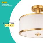 Edwarmlux 3-Light Semi Flush Mount Ceiling Light Fixture, 12.6" Gold Drum Light with White Fabric Shade, Modern Close to Ceiling Light for Living Room Bedroom Dining Room Kitchen Hallway Entry Foyer