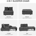 Sofa Bed Four In One, Convertible Pull Out Couch, Velvet Love Seat Sleeper, Two Pillow Single Recliner