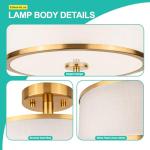 Edwarmlux 3-Light Semi Flush Mount Ceiling Light Fixture, 12.6" Gold Drum Light with White Fabric Shade, Modern Close to Ceiling Light for Living Room Bedroom Dining Room Kitchen Hallway Entry Foyer
