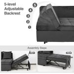 Sofa Bed Four In One, Convertible Pull Out Couch, Velvet Love Seat Sleeper, Two Pillow Single Recliner