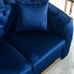 Velvet Luxury Chesterfield Sofa Set 84 Inches Tufted 3 Seat Couch with Gold Stainless for Living Room Navy Blue Fabric