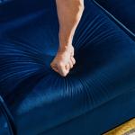 Velvet Luxury Chesterfield Sofa Set 84 Inches Tufted 3 Seat Couch with Gold Stainless for Living Room Navy Blue Fabric