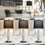 QiMH Table Lamps Set of 2, Bedroom Lamp with USB A+C Charging Ports, Modern Glass Beside Lamps for Living Room Rotary Switches, Black Nightstand Lamp Home Lights Decor (LED Bulbs Included)