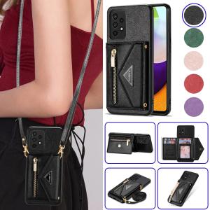 Leather Crossbody Case for Samsung Galaxy S20 S21 S23 S24 FE S22 Plus Note 20 S25 Ultra A52 A53 5G Zipper Wallet Lanyard Cover