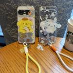 for Google Pixel 9 Pro XL Pixel 10 Pro XL Rope Strap Pendant Phone Case Pom Pom Purin Cinnamoroll Shockproof Soft Cover