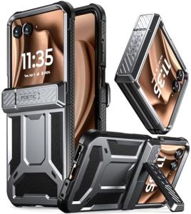 Poetic Spartan Case for Motorola Moto Razr + Plus 2024/Moto Razr+ Plus 2025,[Kickstand][Hinge Protection], Full-Body Rugged Shockproof Protective Cover with Kickstand, Metallic Gun Metal
