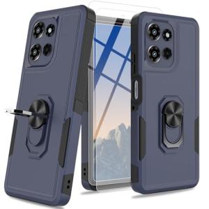 for Motorola Moto G Power 5G 2025 Case [15 FT Military Grade Drop Protection] with 2X Tempered Glass Screen Protector, Heavy-Duty Shockproof Kickstand Case for Moto G Power 5G 2025 Dark Blue