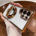 Four Corners Anti Drop Transparent Electroplated Magnetic Stand Protective Case For Samsung Galaxy S25 S24 S23 S22 Ultra Plus