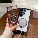 Four Corners Anti Drop Transparent Electroplated Magnetic Stand Protective Case For Samsung Galaxy S25 S24 S23 S22 Ultra Plus