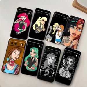 Tattoo Princess For Google Pixel 9 8 7A 7 6A 6 5A 5 4 4A XL 5G Black Silicon Shockproof Shell Cover Phone Case