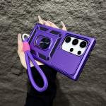 Armor Magnetic Bracket Case For Samsung Galaxy S25 S24 S23 S22 S21 Ultra Plus With Lanyard Slide Camera Protect Shockproof Cover