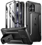 Poetic Revolution Case for iPhone 16 6.1 inch, [Slide Camera Cover], Full-Body Military Grade Rugged Shockproof Cover with Kickstand and Built-in-Screen Protector, Black