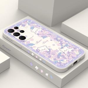 Flower Bush Bear Phone Case For Samsung Galaxy S25 FE S24 S23 S22 S21 S20 Ultra Plus FE S10 Note 20 ultra 10 9 Plus Cover