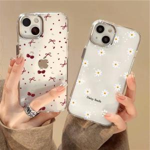 Daisy Flowers Cherry Pattern Phone Case For Google PIXEL 9A 8 9 10 Pro 9 10 XL Soft Shockproof Transparent TPU Silver Cover