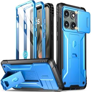 Poetic Revolution Case for Motorola Moto Edge 2025 [Not for 2024 Version], [Slide Camera Cover], Full-Body Military Grade Rugged Shockproof Cover with Kickstand and Built-in-Screen Protector, Blue