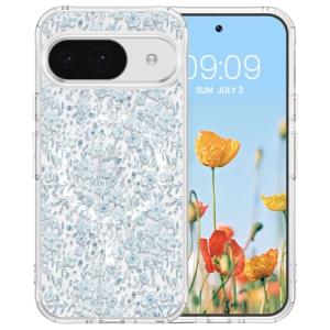 RALEAVO for Google Pixel 10/10 Pro Case Compatible with MagSafe Clear Floral Pattern Design Cute for Girls Women Slim Magnetic Hard Back Shockproof Phone Case for Pixel 10/10 Pro,Blue Flowers