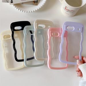 2IN1 Creative Curly Wavy Transparent Case For Google Pixel 9 Pro 9A 8 8A 7A Candy Color Shockproof Clear Hard Acrylic Back Cover