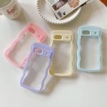 2IN1 Creative Curly Wavy Transparent Case For Google Pixel 9 Pro 9A 8 8A 7A Candy Color Shockproof Clear Hard Acrylic Back Cover