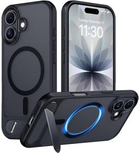 Temdan Designed for iPhone 17 Case, [Built-in Invisible Kickstand][Compatible with MagSafe][Military Grade Shockproof] Slim Translucent Matte Phone Case for iPhone 17 6.3 inch (Black)