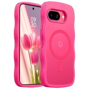 BENTOBEN for Google Pixel 9a Case [Compatible with MagSafe] Cute Curly Wavy Anti-Slip Bumper Magnetic Matte Slim Thin Soft Women Girls Boys Protective Phone Cover for Google Pixel 9a 6.3", Hot Pink