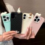 Korea Lovely Polka Dot Pattern Soft Phone Case For iPhone 17 16 15 14 13 12 Pro Max Plus X Cute 3D Cartoon Cat Shockproof Cover