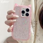 Cute Cartoon Cat Ear Glitter Sequins Transparent Case  For iPhone 17 16 15 Plus 14 Pro Max 13 12 Soft Silicone Shockproof Cover