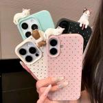 Korea Lovely Polka Dot Pattern Soft Phone Case For iPhone 17 16 15 14 13 12 Pro Max Plus X Cute 3D Cartoon Cat Shockproof Cover