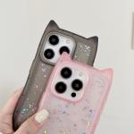 Cute Cartoon Cat Ear Glitter Sequins Transparent Case  For iPhone 17 16 15 Plus 14 Pro Max 13 12 Soft Silicone Shockproof Cover