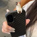 Korea Lovely Polka Dot Pattern Soft Phone Case For iPhone 17 16 15 14 13 12 Pro Max Plus X Cute 3D Cartoon Cat Shockproof Cover