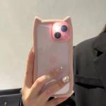 Cute Cat Ear Transparent Case For iPhone 17Air 12 13 14 15 16 Pro Max 11 Shockproof Acrylic Back Cover Silicone Kawaii Funda