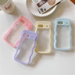 2IN1 Cute Curly Wavy Transparent Phone Case For Google Pixel 10 9 Pro 8 A Candy Color Shockproof Hard Cover For Google Pixel 7A