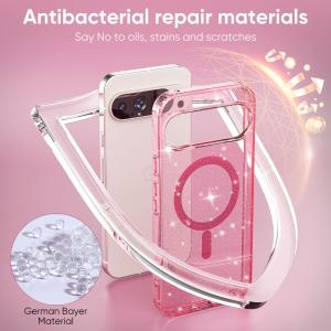 Antibacterial Repair Material For Magsafe Glitter Sparkling Magnetic Case For Google Pixel 10 9 XL 9A 8 Pro 8A Protective Cover