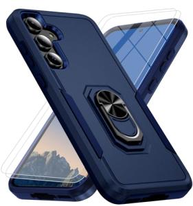 Bonkier Phone Case for Samsung Galaxy S25FE [15 FT Military-Grade Drop Protection] with 2X Tempered Glass Screen Protector, Heavy-Duty Shockproof Kickstand Phone Case (Dark Blue)
