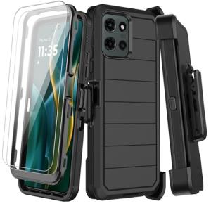 KECAI for Motorola Moto G 5G 2025 Case with Belt Clip Holster, 2X Screen Protector, Heavy Duty Shockproof Drop Protection Military Grade Rugged Full Body Phone Cover with Kickstand (Black)