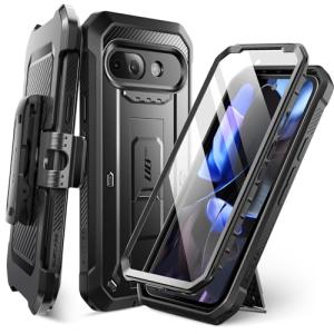SUPCASE for Google Pixel 9A Case with Screen Protector (Unicorn Beetle Pro), [Built-in Stand & Belt-Clip] [Military-Grade Protection] Full Body Phone Case for Pixel 9A 2025, Black