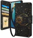 Toycamp for Moto G 5G 2024 Wallet Case with Wrist Strap - Leather Flip Folio Phone Case with RFID Blocking 4 Card Holder for Motorola G 5G 2024 Funda Cute Aesthetic for Women Ladies, Black Sun Moon