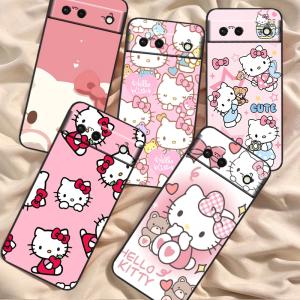 Hello Kitty Sanrio Cartoon For Google Pixel 8 7A 7 6A 6 5A 5 4 4A XL 5G Black Silicon Shockproof Shell Funda Phone Case