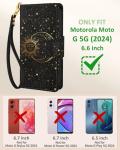 Toycamp for Moto G 5G 2024 Wallet Case with Wrist Strap - Leather Flip Folio Phone Case with RFID Blocking 4 Card Holder for Motorola G 5G 2024 Funda Cute Aesthetic for Women Ladies, Black Sun Moon