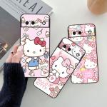Hello Kitty Sanrio Cartoon For Google Pixel 8 7A 7 6A 6 5A 5 4 4A XL 5G Black Silicon Shockproof Shell Funda Phone Case