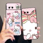 Hello Kitty Sanrio Cartoon For Google Pixel 8 7A 7 6A 6 5A 5 4 4A XL 5G Black Silicon Shockproof Shell Funda Phone Case
