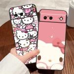 Hello Kitty Sanrio Cartoon For Google Pixel 8 7A 7 6A 6 5A 5 4 4A XL 5G Black Silicon Shockproof Shell Funda Phone Case