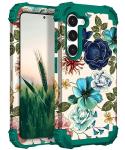 Hocase for Galaxy S23 Plus Case, Shockproof Heavy Duty Protection Soft Silicone Rubber Bumper+Hard Plastic Hybrid Protective Case for Samsung Galaxy S23 Plus (6.6"") 2023 - Teal Flowers